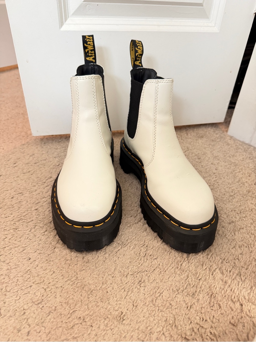 Dr. Martens Cream Platform Chelsea Boots with Black Elastic